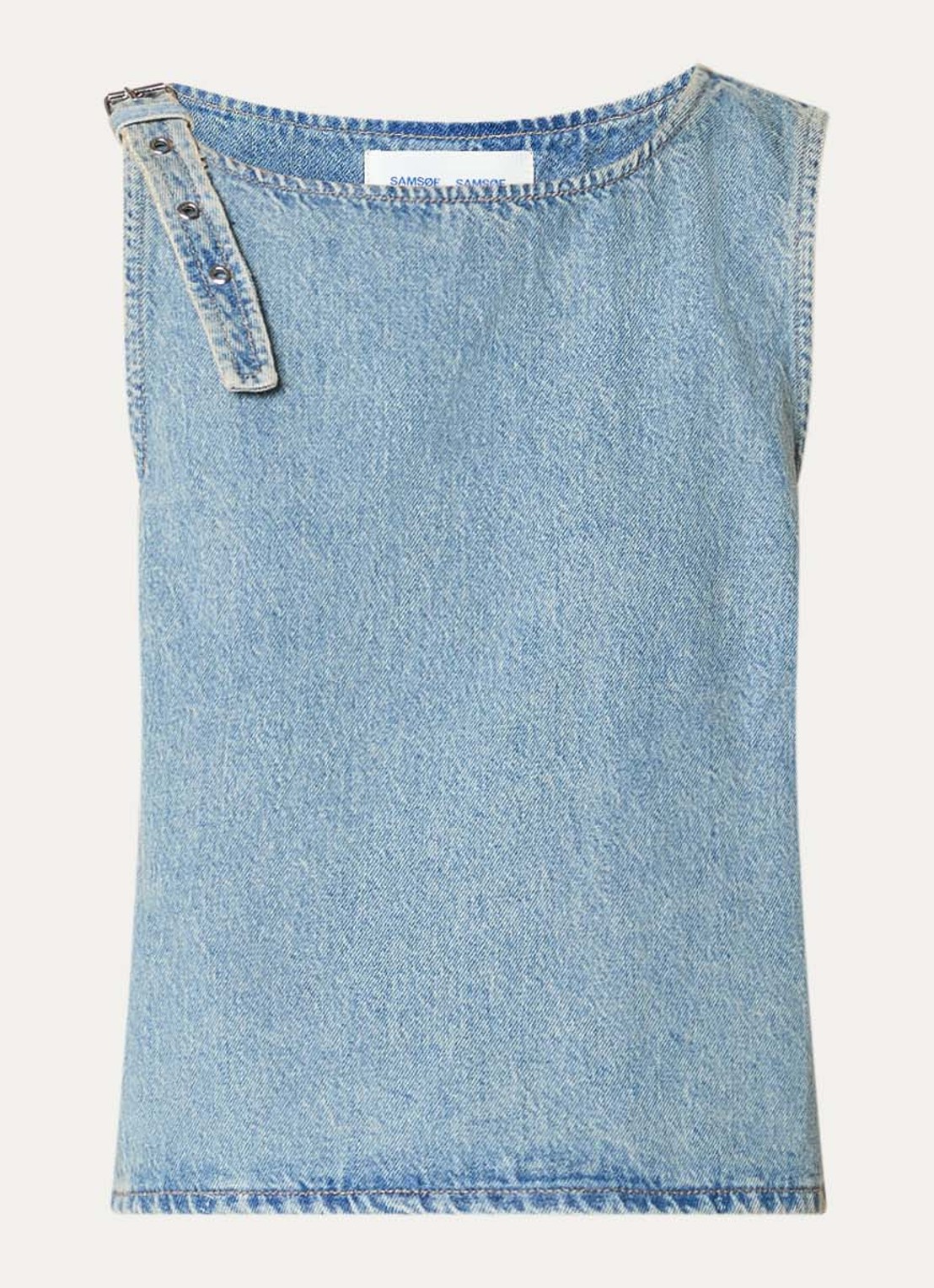 SAMSØE SAMSØE Molly top van denim  - voorkant lichtblauw