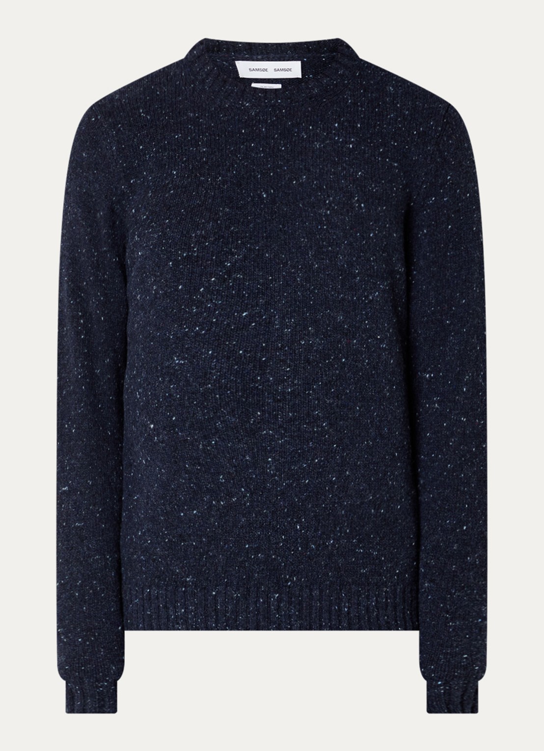 SAMSØE SAMSØE Nataniel grofgebreide pullover in wolblend - voorkant 3 donkerblauw