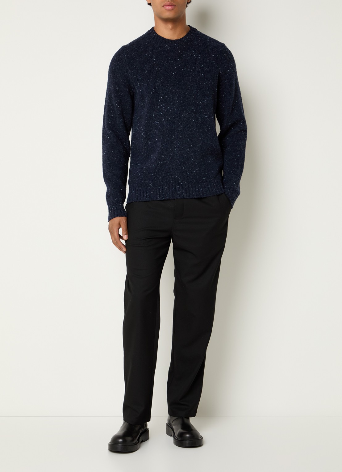 SAMSØE SAMSØE Nataniel grofgebreide pullover in wolblend - voorkant 4 donkerblauw