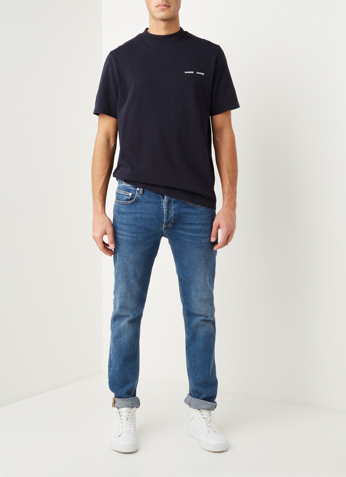 SAMSØE SAMSØE Norsbro T-shirt met logo - voorkant 2 donkerblauw