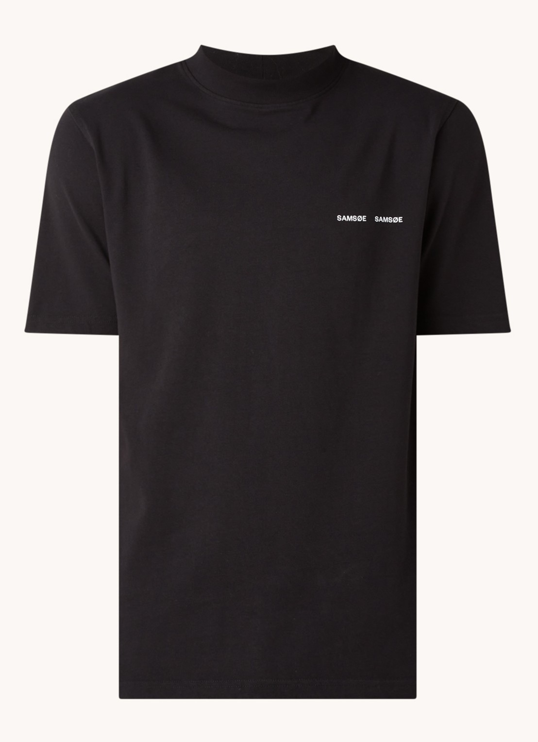SAMSØE SAMSØE Norsbro T-shirt met opstaande kraag en logo - voorkant 2 zwart