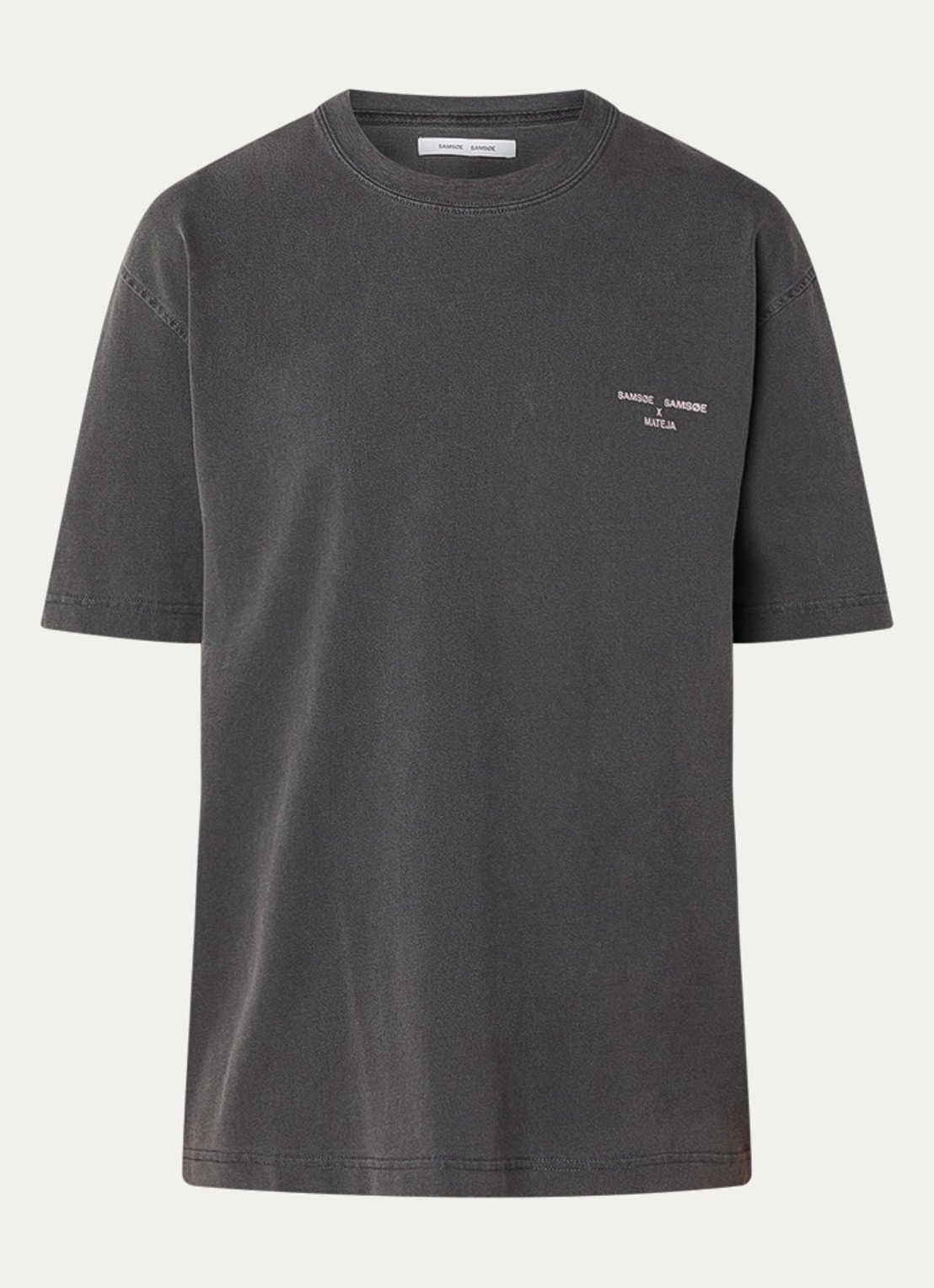 SAMSØE SAMSØE Ragnar T-shirt met logo- en backprint - voorkant 3 donkergrijs
