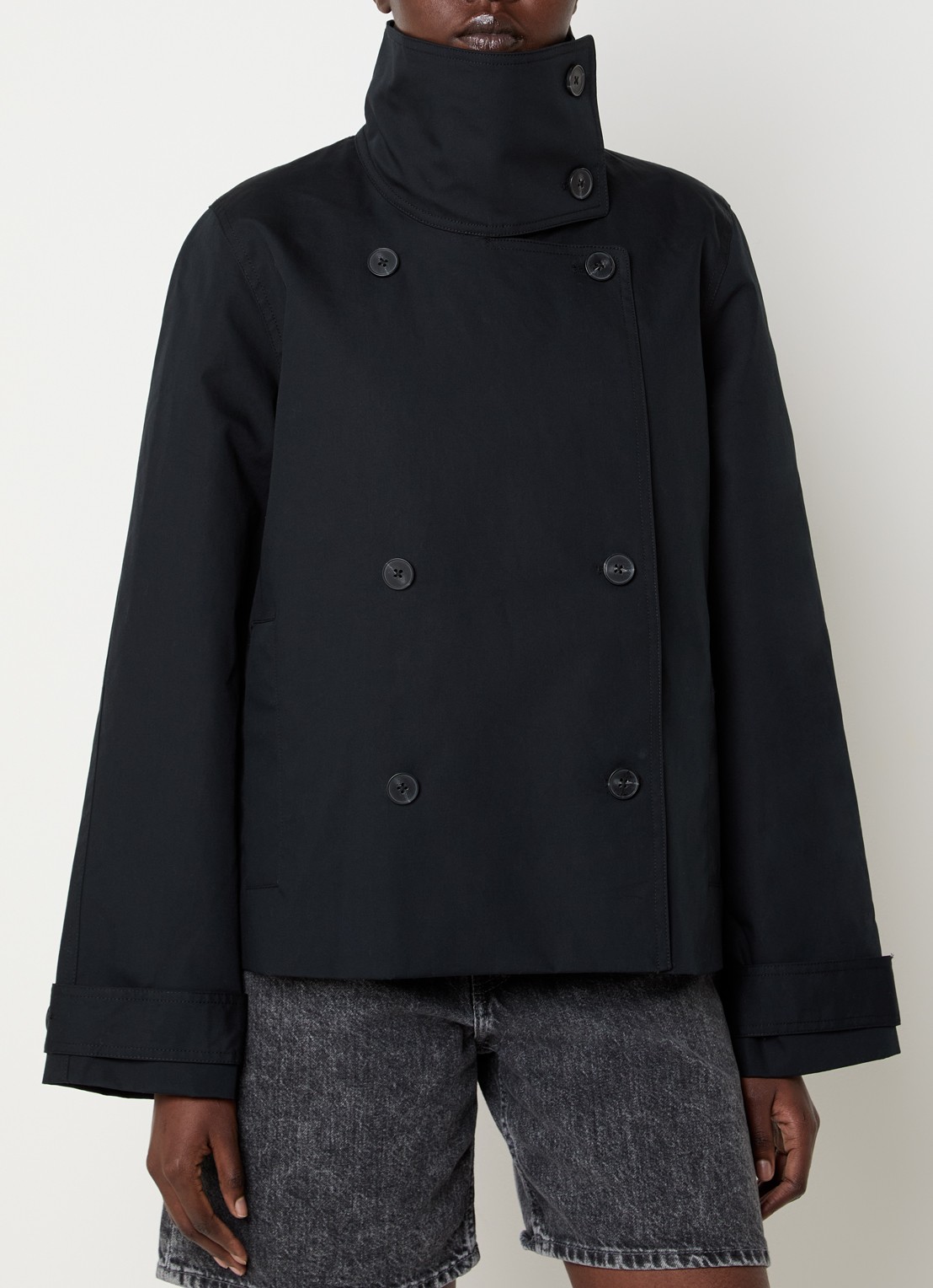 SAMSØE SAMSØE Rivo double-breasted trenchcoat met uitneembare voering - detail zwart
