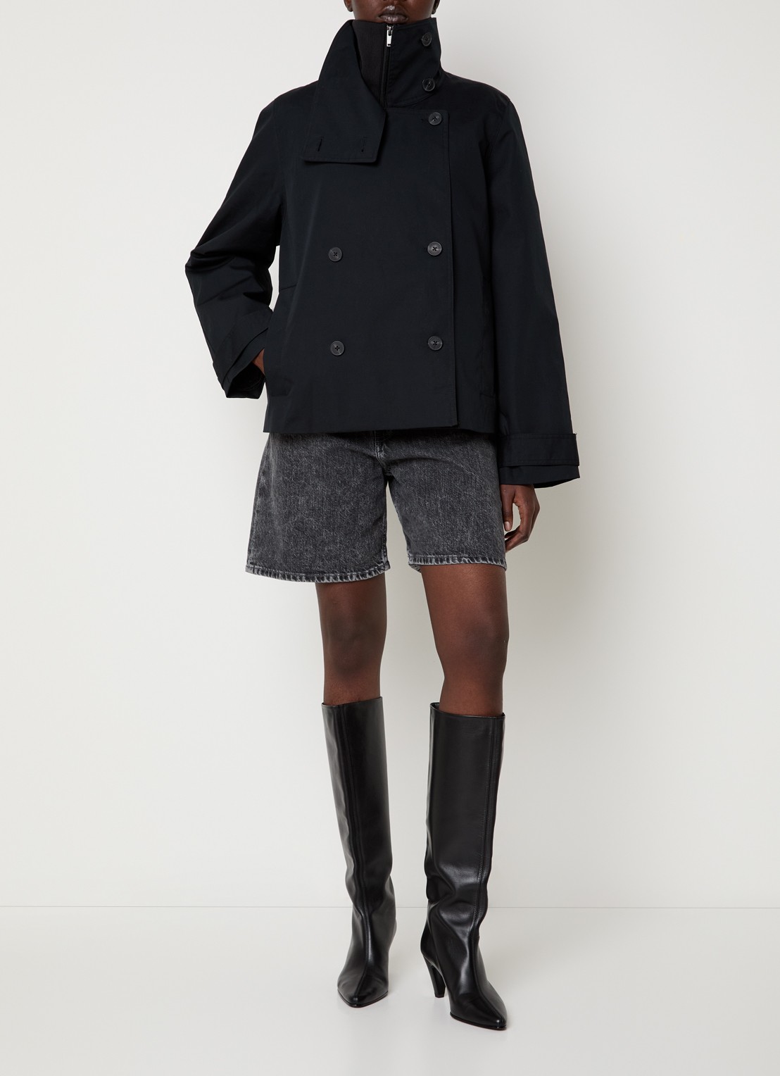 SAMSØE SAMSØE Rivo double-breasted trenchcoat met uitneembare voering - voorkant 4 zwart