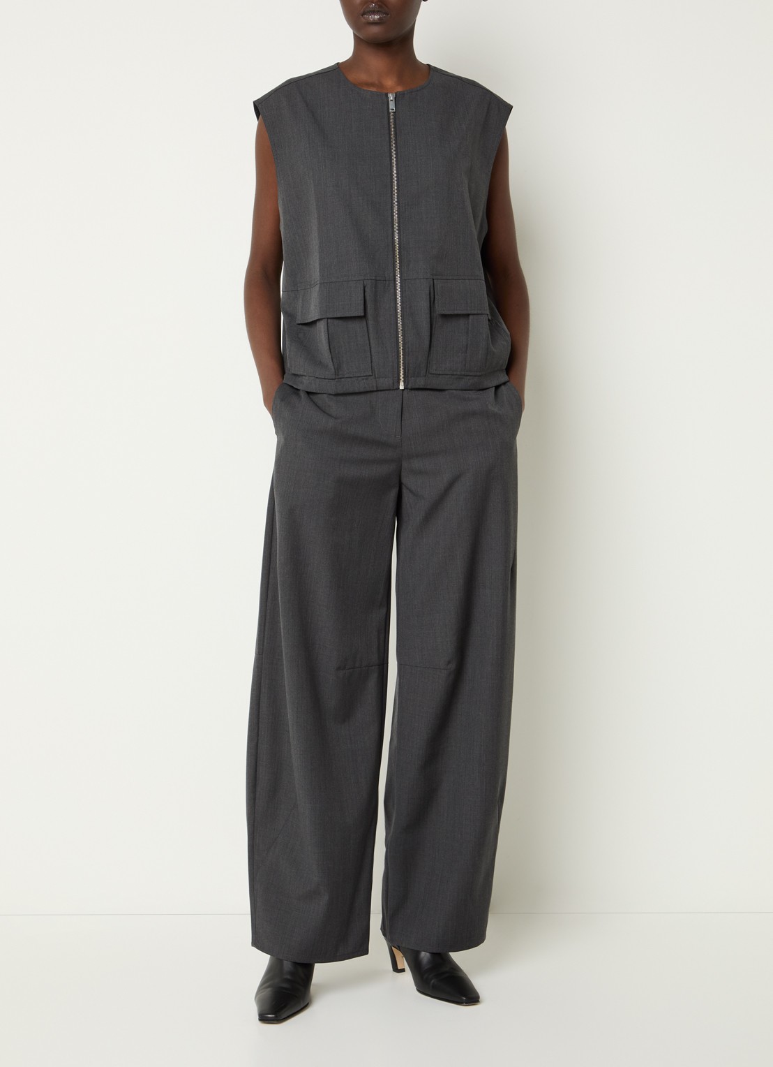 SAMSØE SAMSØE Roko mid waist loose fit pantalon in wolblend - voorkant 2 grijsmele
