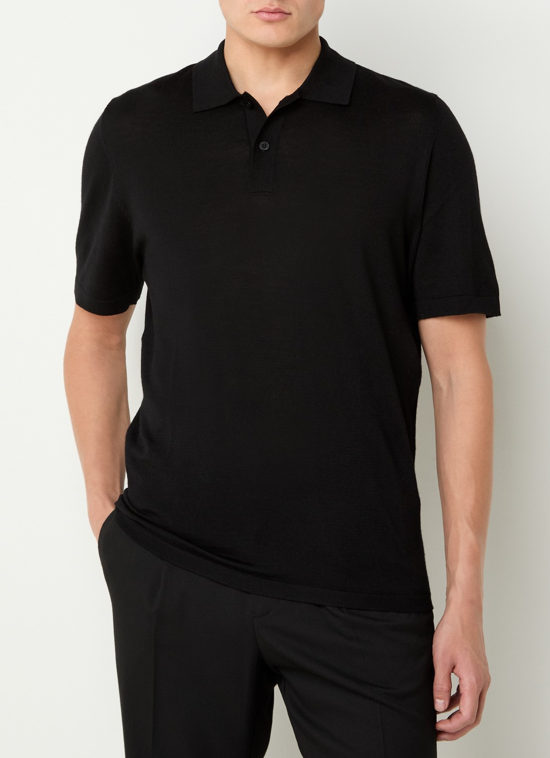SAMSØE SAMSØE Rowan fijngebreide regular fit polo in merino wolblend - detail 4 zwart