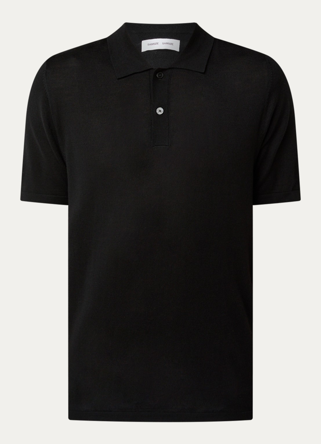 SAMSØE SAMSØE Rowan fijngebreide regular fit polo in merino wolblend - voorkant 2 zwart