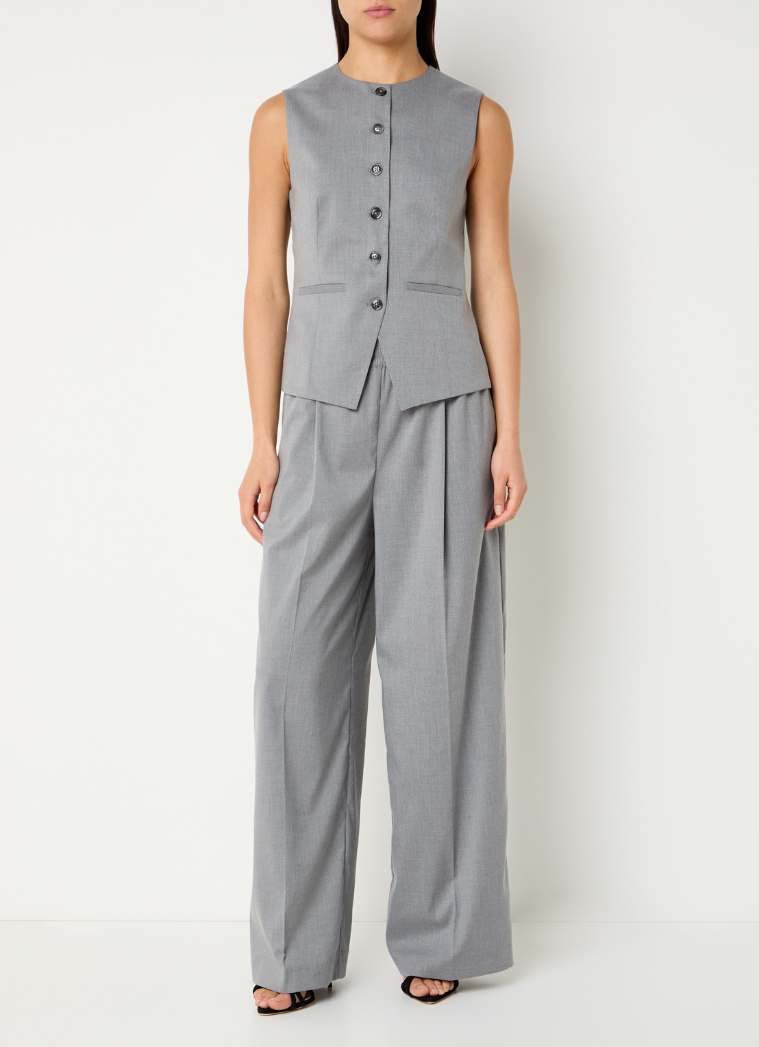 SAMSØE SAMSØE Ruma gilet met gemêleerd dessin - voorkant 2 grijsmele