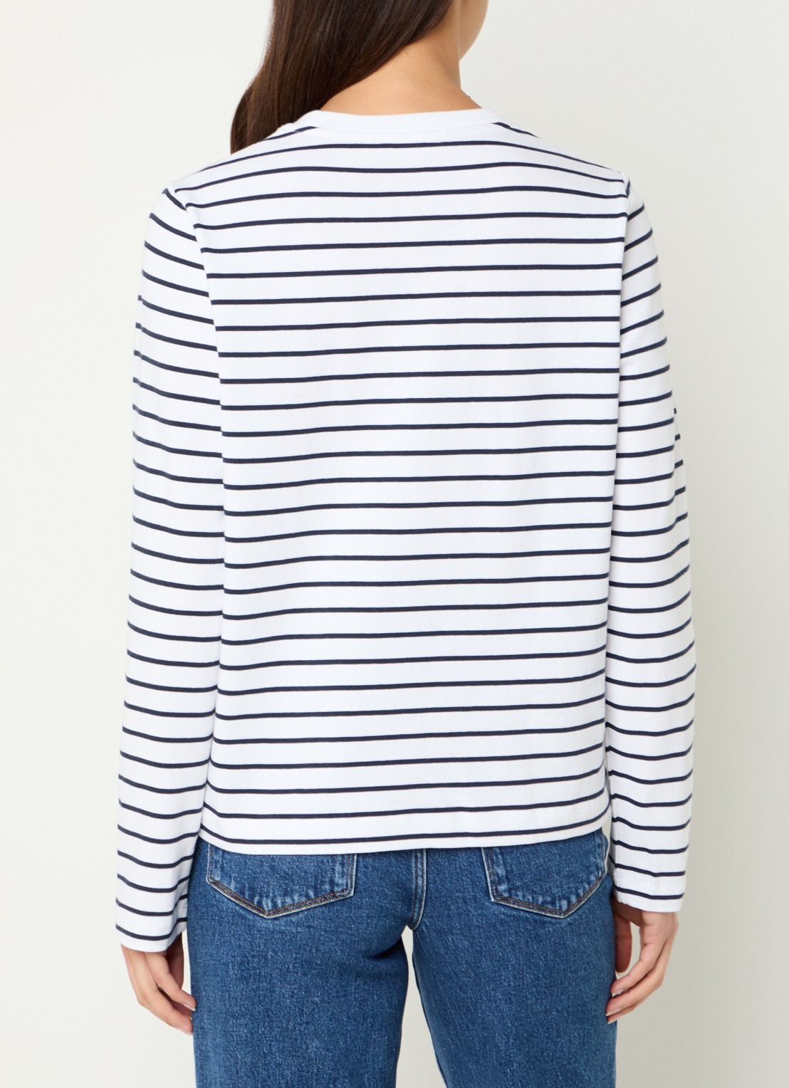 SAMSØE SAMSØE Sacamino longsleeve van  katoen met streepprint - achterkant 3 donkerblauw