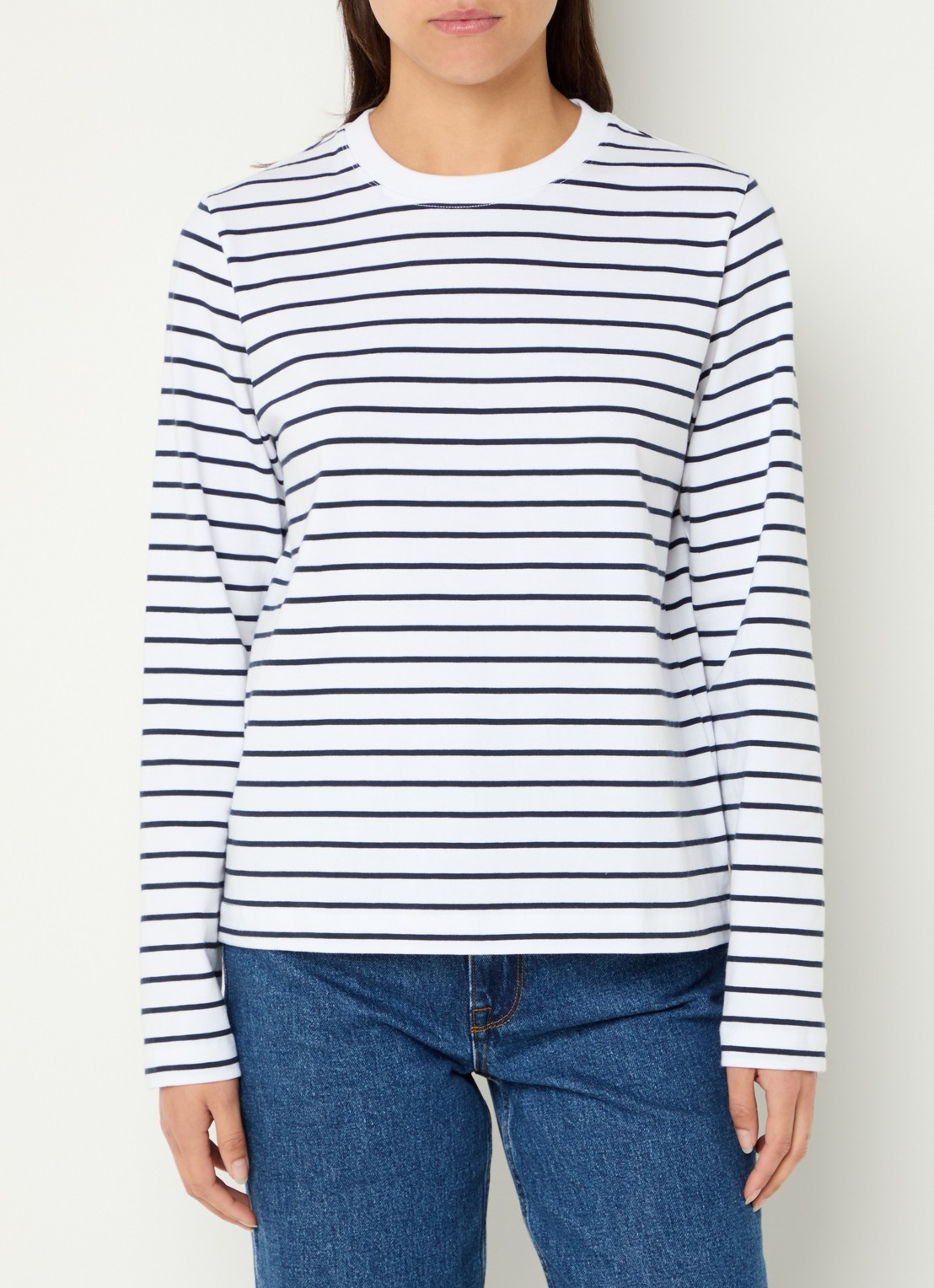 SAMSØE SAMSØE Sacamino longsleeve van  katoen met streepprint - detail 4 donkerblauw