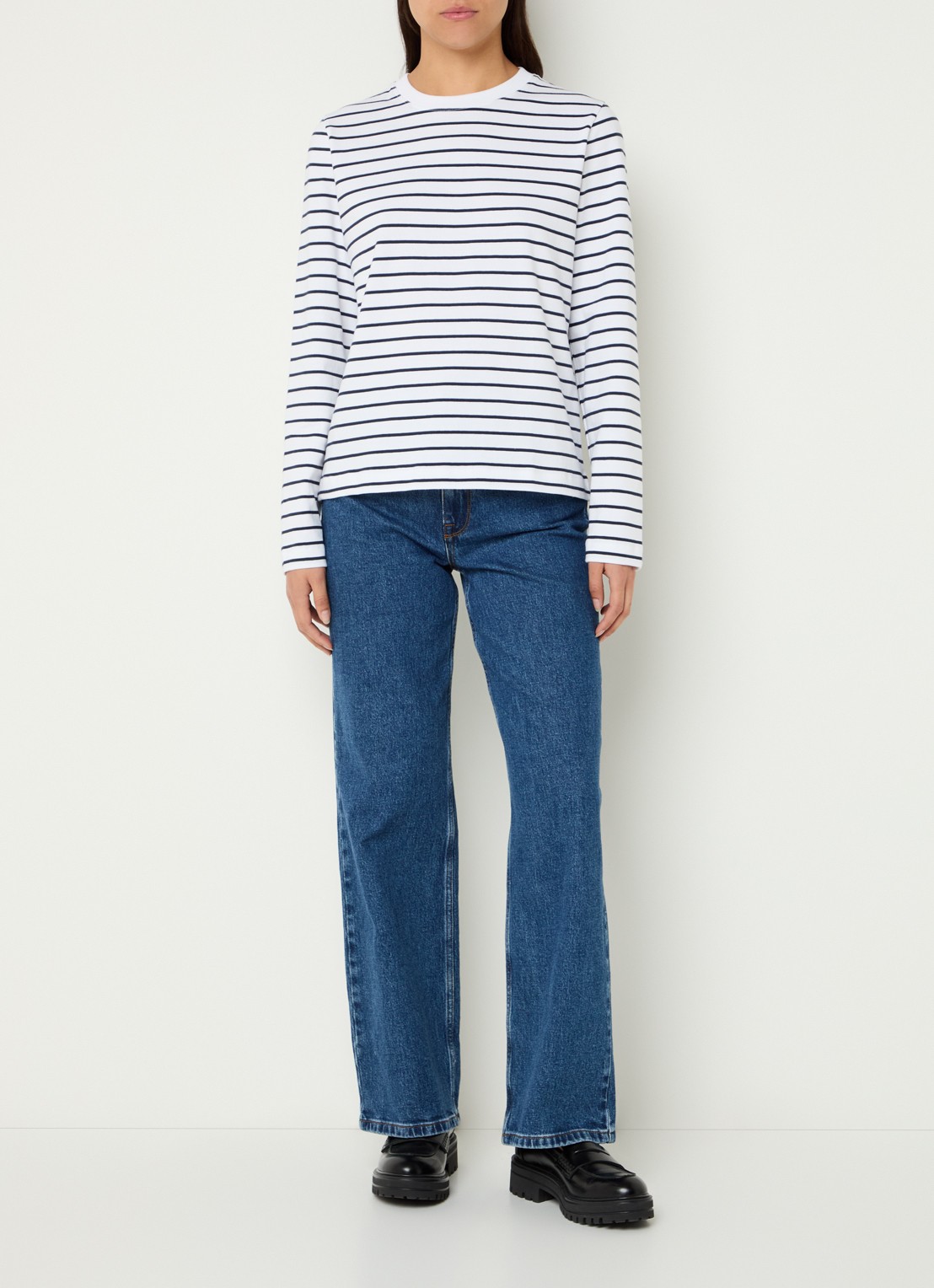 SAMSØE SAMSØE Sacamino longsleeve van  katoen met streepprint - voorkant 2 donkerblauw