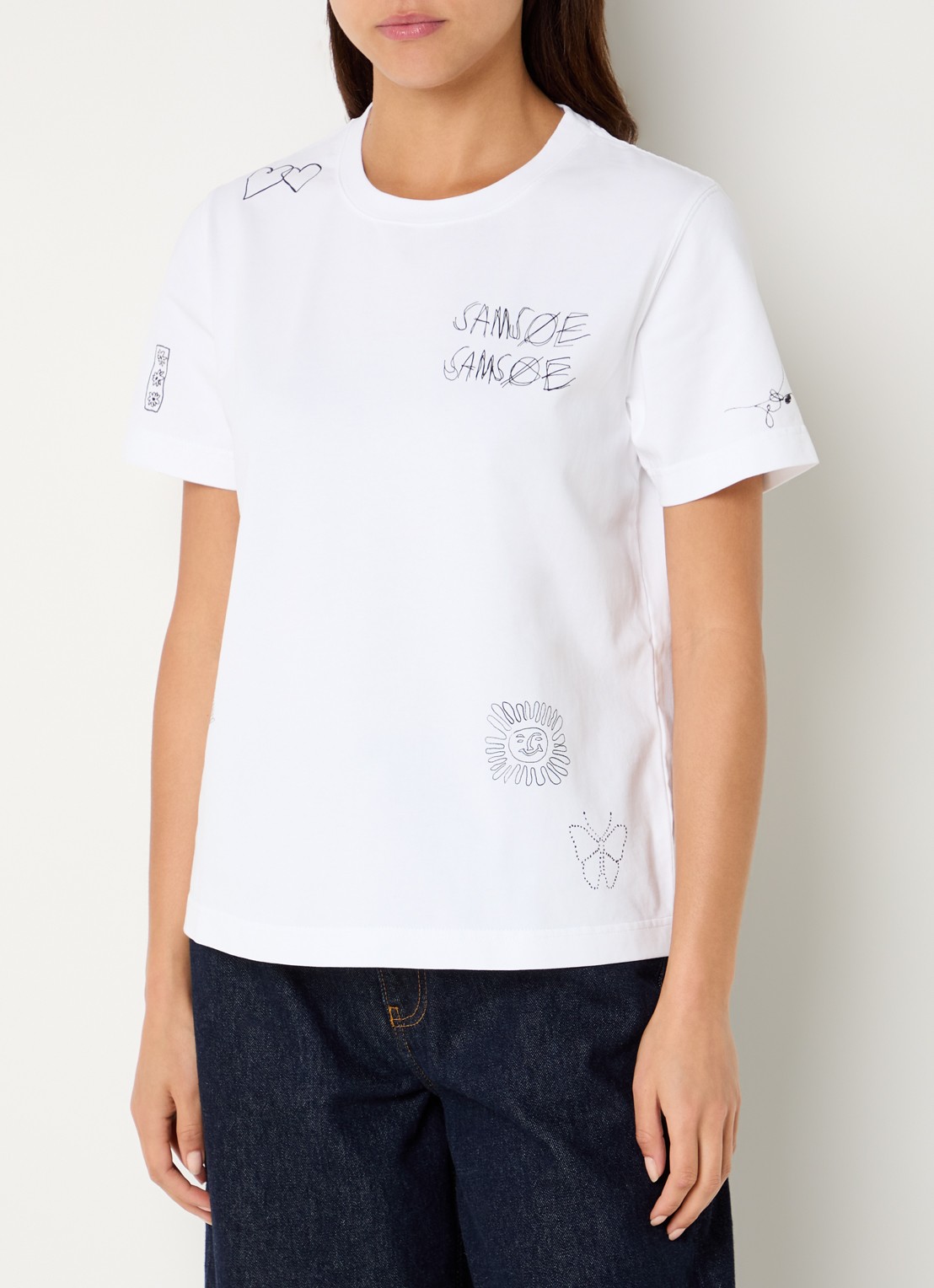 SAMSØE SAMSØE Sacamino T-shirt met logo- en backprint - detail 4 wit
