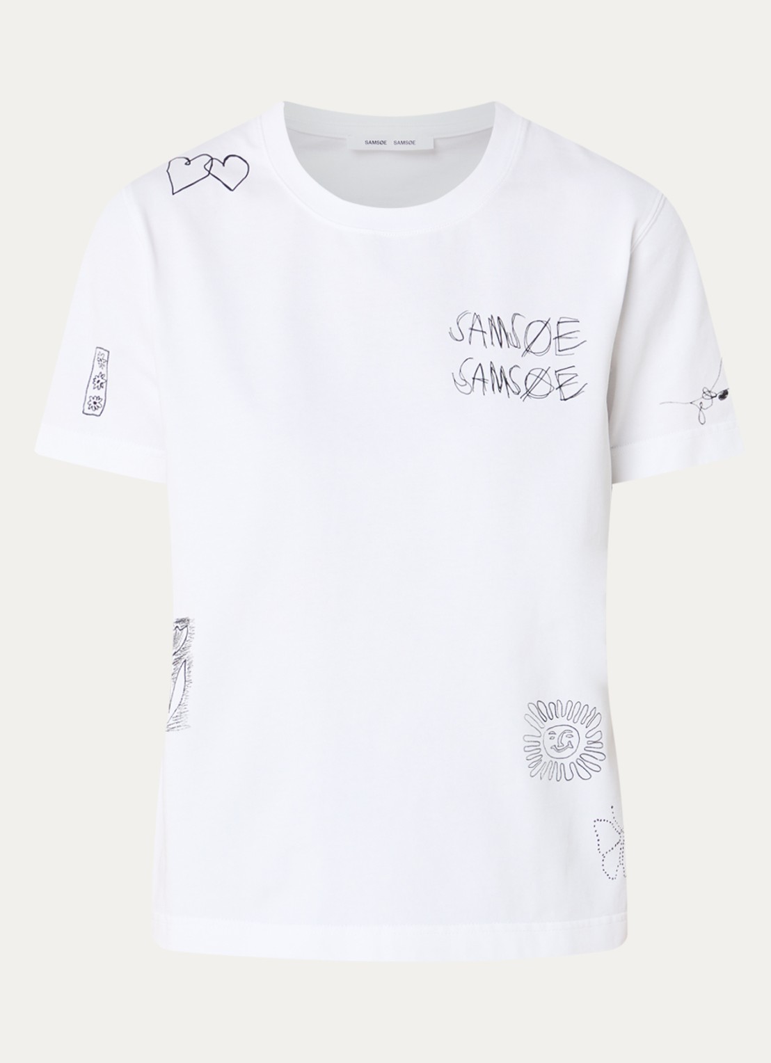 SAMSØE SAMSØE Sacamino T-shirt met logo- en backprint - voorkant wit
