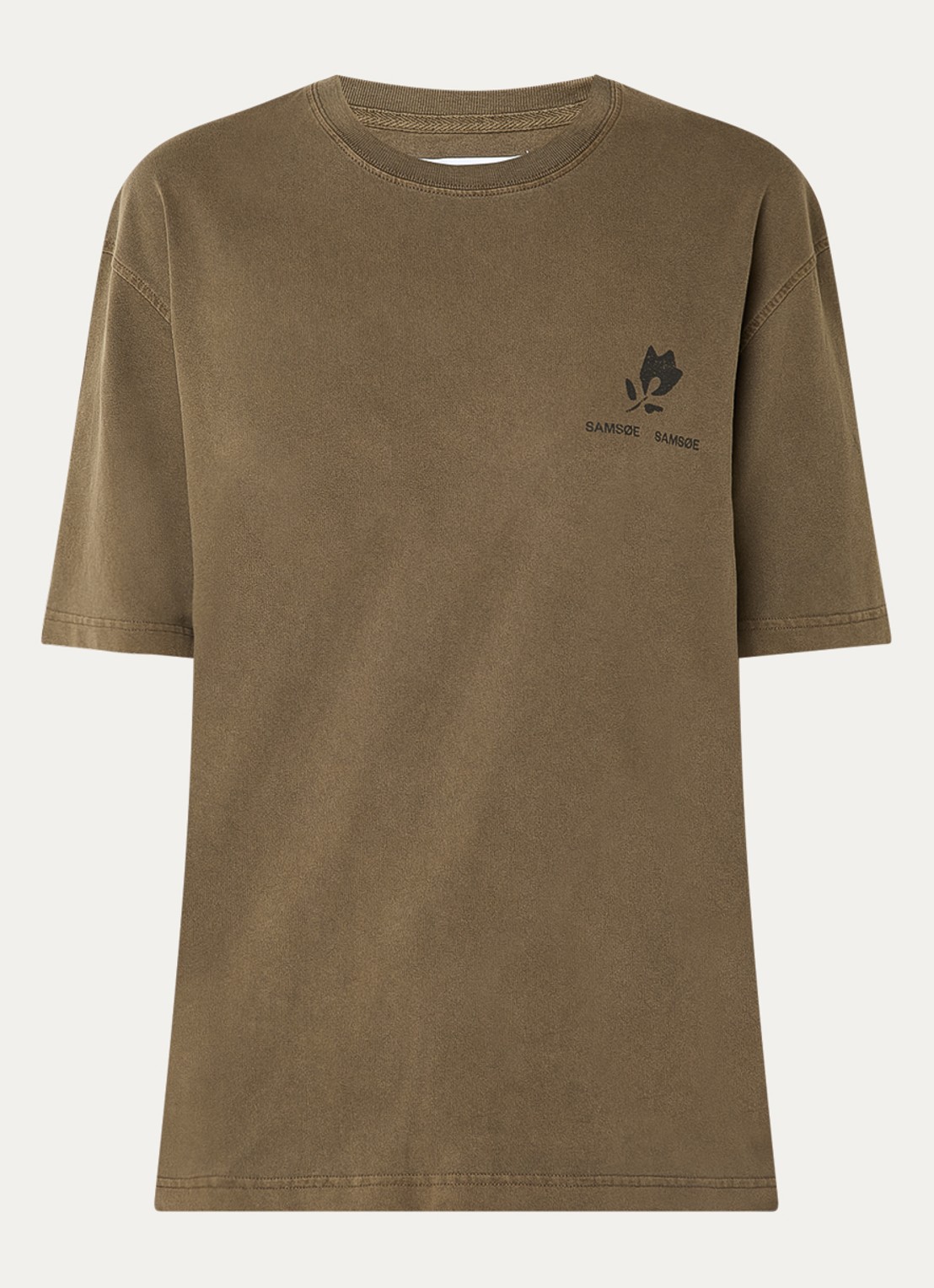 SAMSØE SAMSØE Sacohen T-shirt met logo- en backprint - voorkant lichtbruin