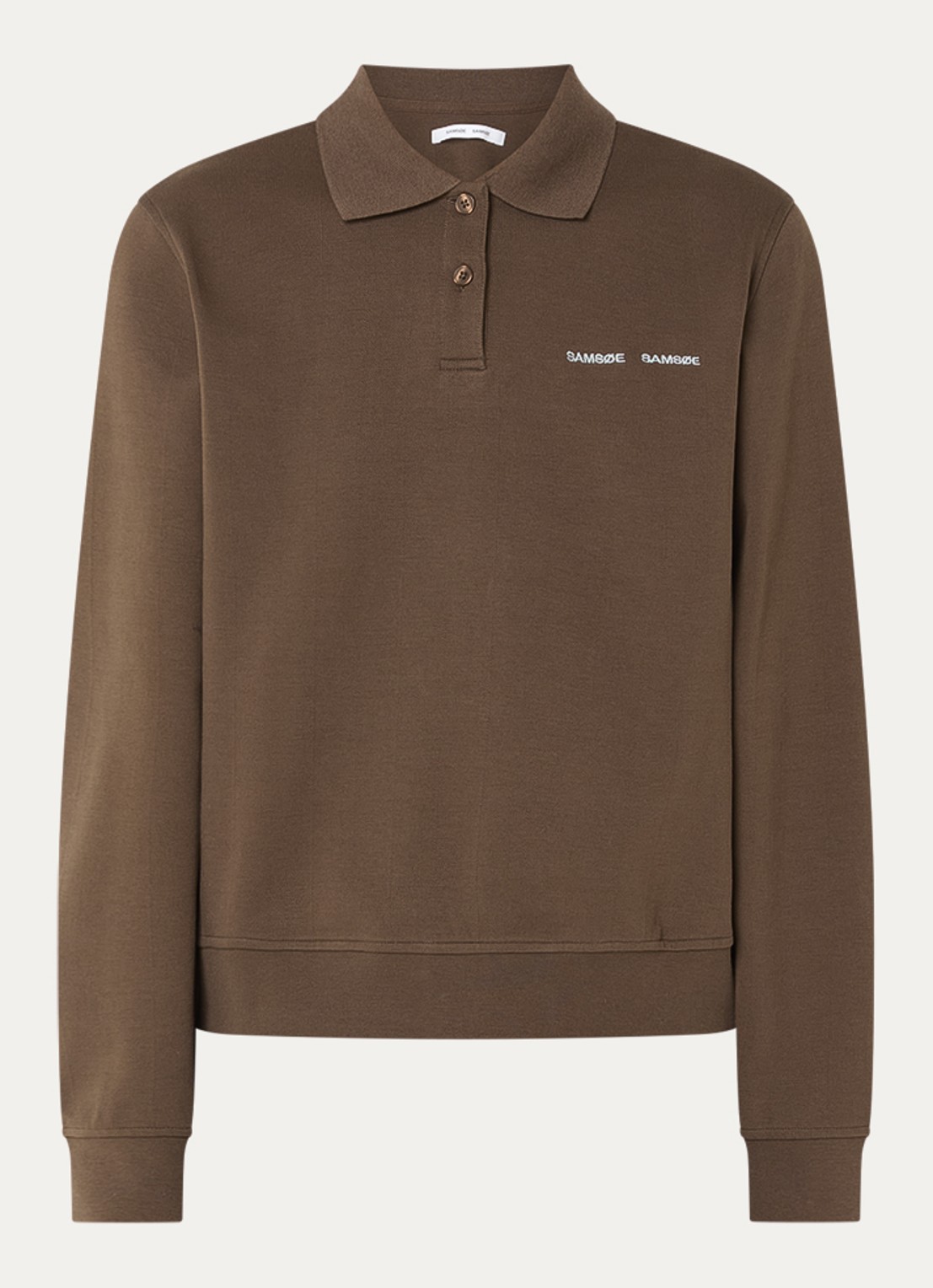 SAMSØE SAMSØE Sadory sweater met polokraag  - voorkant donkerbruin