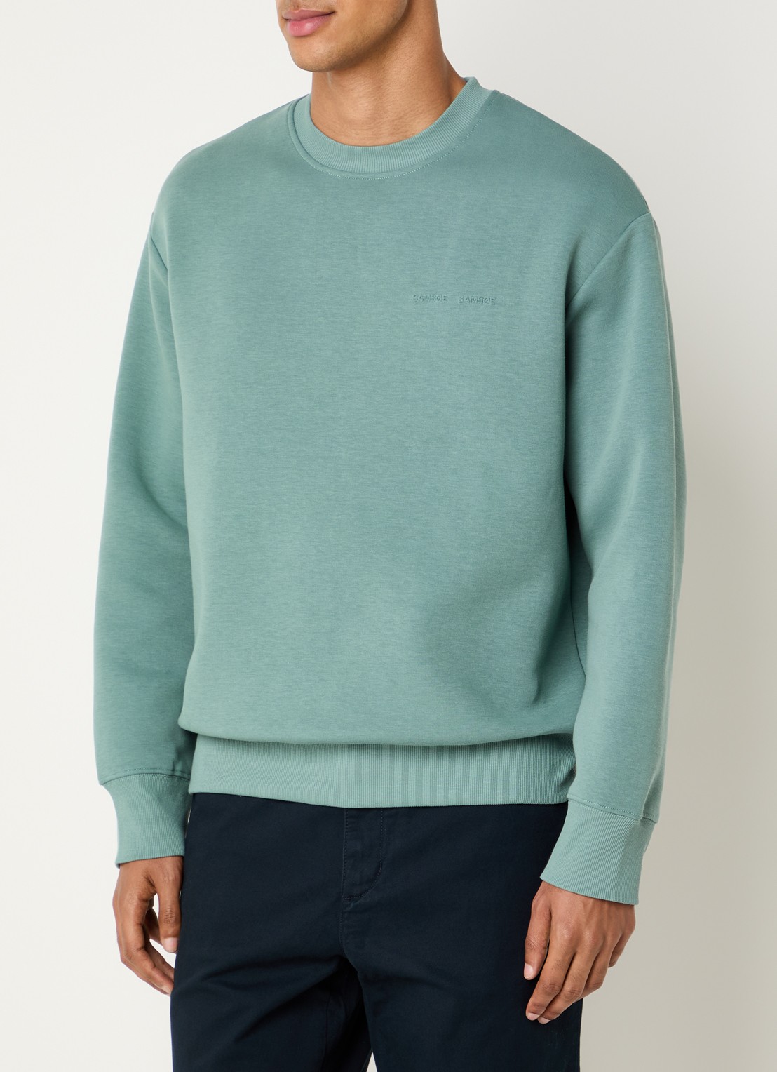 SAMSØE SAMSØE Saethan sweater met 3D logoprint - detail zeegroen