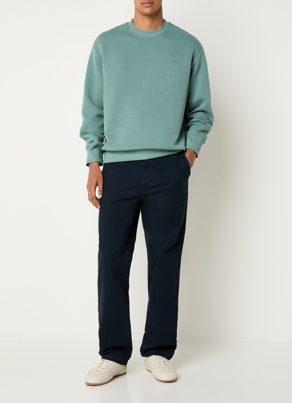SAMSØE SAMSØE Saethan sweater met 3D logoprint - voorkant 4 zeegroen