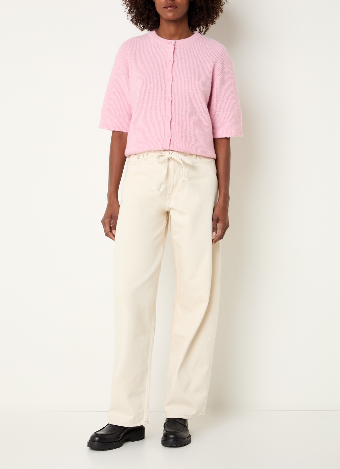 SAMSØE SAMSØE Saharper high waist loose fit jeans met strikceintuur - voorkant 3 creme