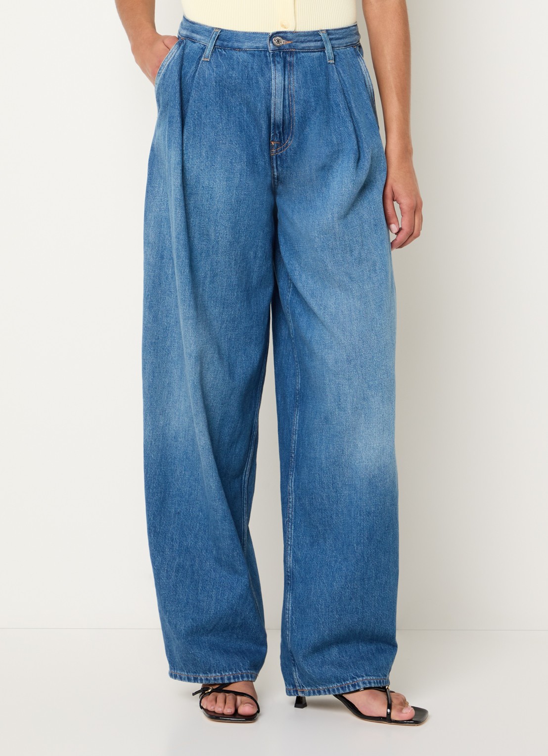 SAMSØE SAMSØE Saharper high waist wide fit jeans met medium wassing - detail 3 indigo