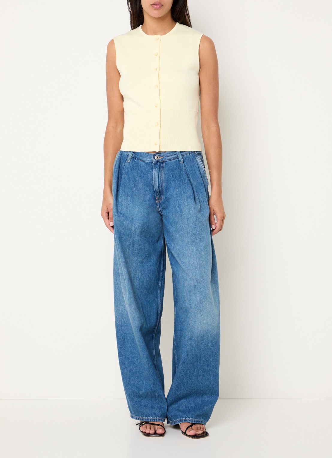 SAMSØE SAMSØE Saharper high waist wide fit jeans met medium wassing - voorkant 2 indigo