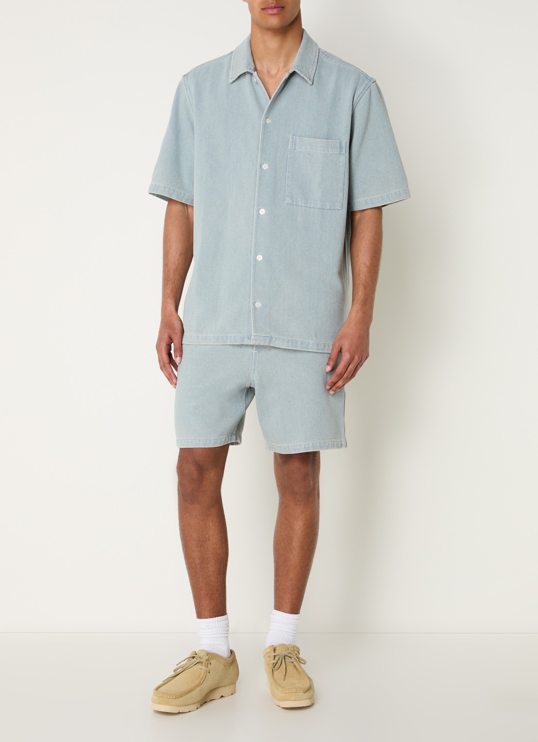 SAMSØE SAMSØE Sajabari loose fit korte broek met structuur - voorkant 3 blauwgrijs