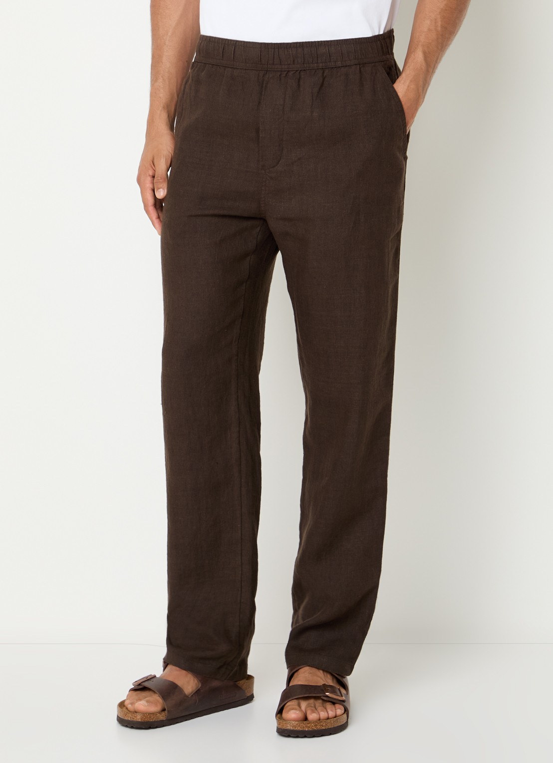 SAMSØE SAMSØE Sajabari straight fit broek van linnen - detail 2 donkerbruin