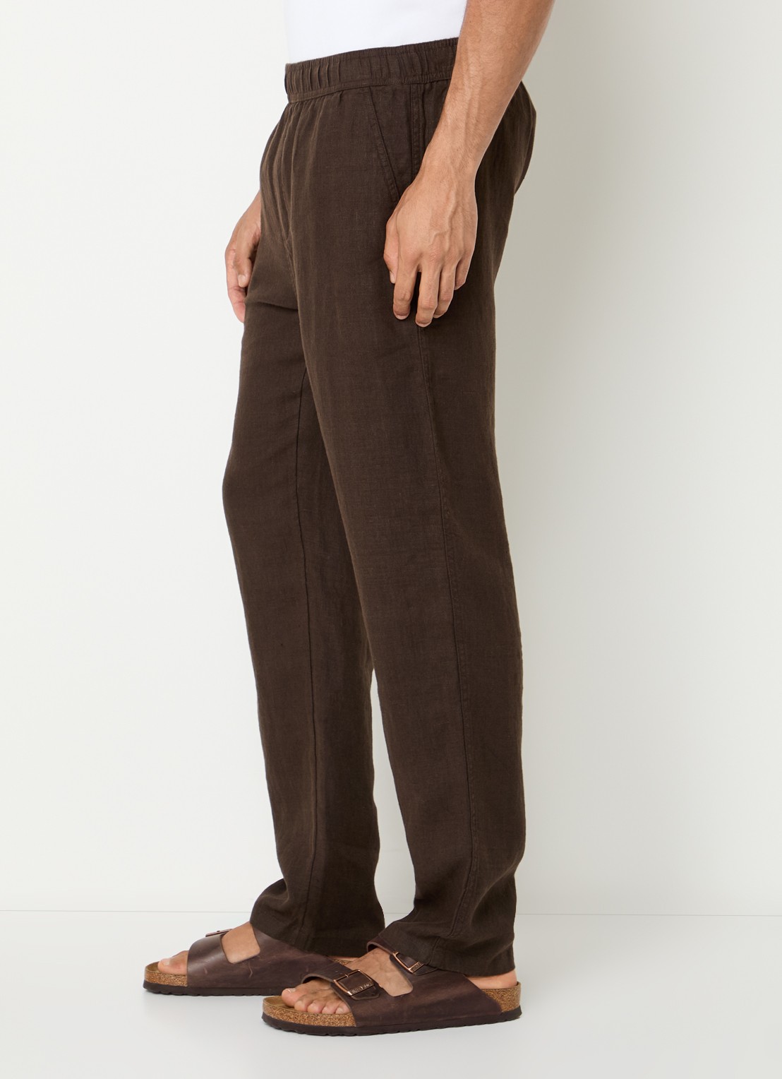 SAMSØE SAMSØE Sajabari straight fit broek van linnen - detail 3 donkerbruin