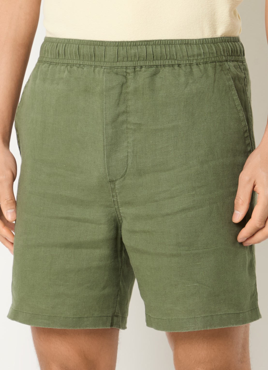 SAMSØE SAMSØE Sajabari straight fit korte broek van linnen - detail 3 legergroen