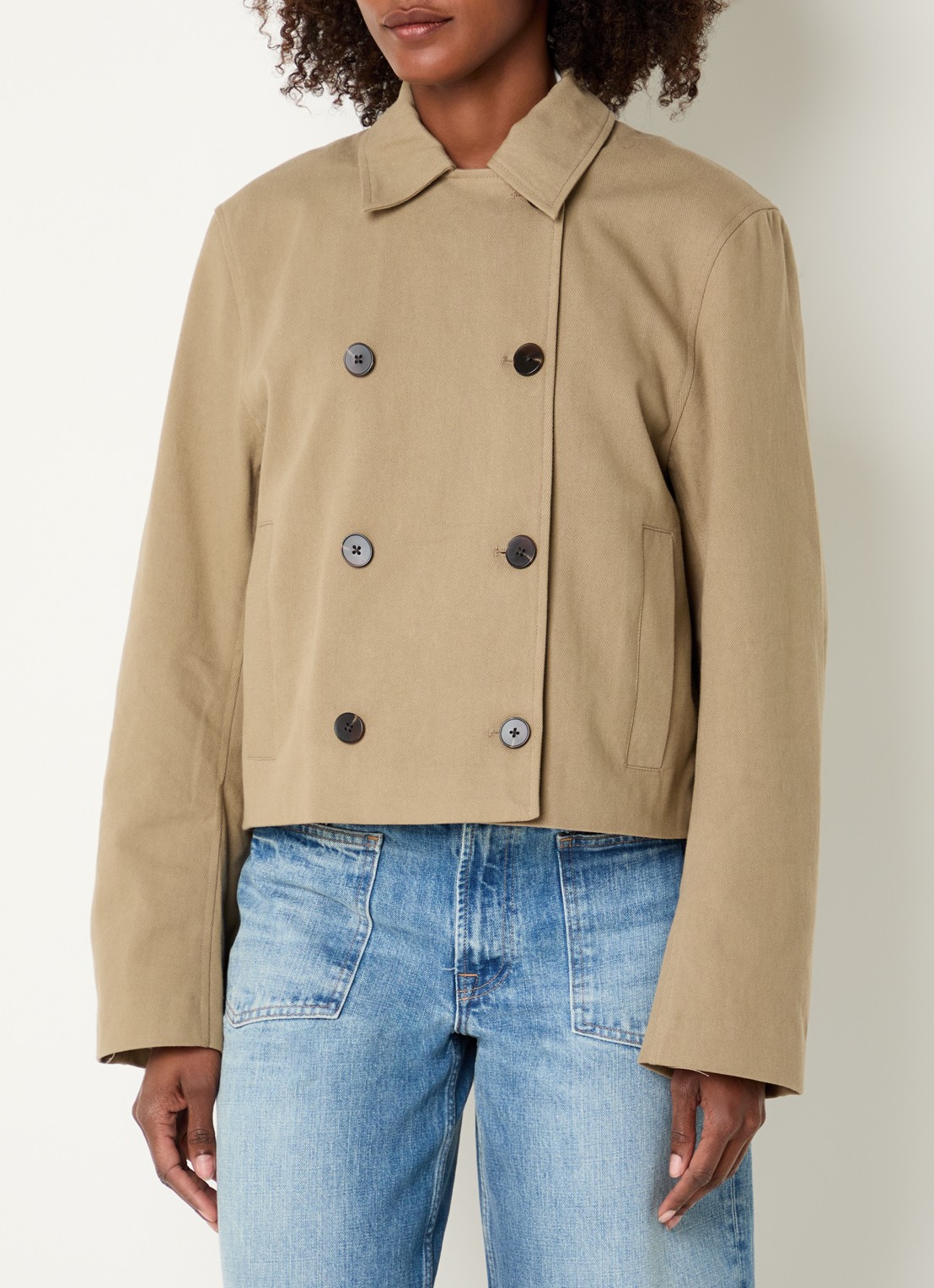 SAMSØE SAMSØE Sakit double-breasted jack met steekzakken - detail khaki