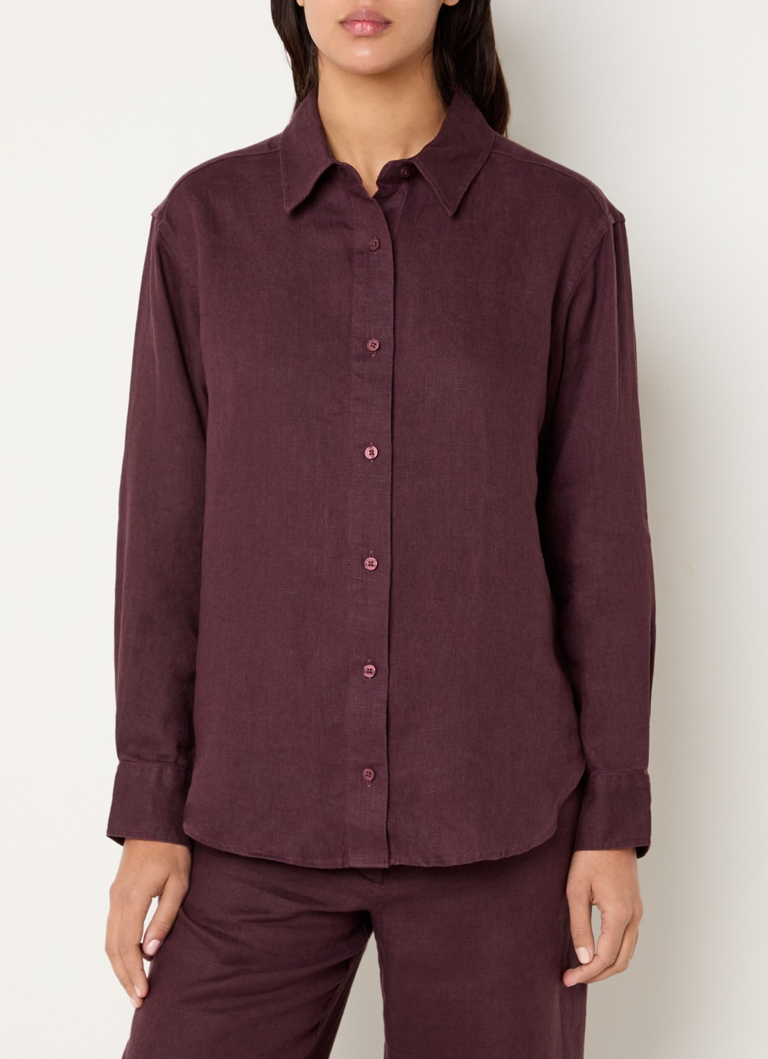 SAMSØE SAMSØE Saloves blouse van linnen - detail aubergine