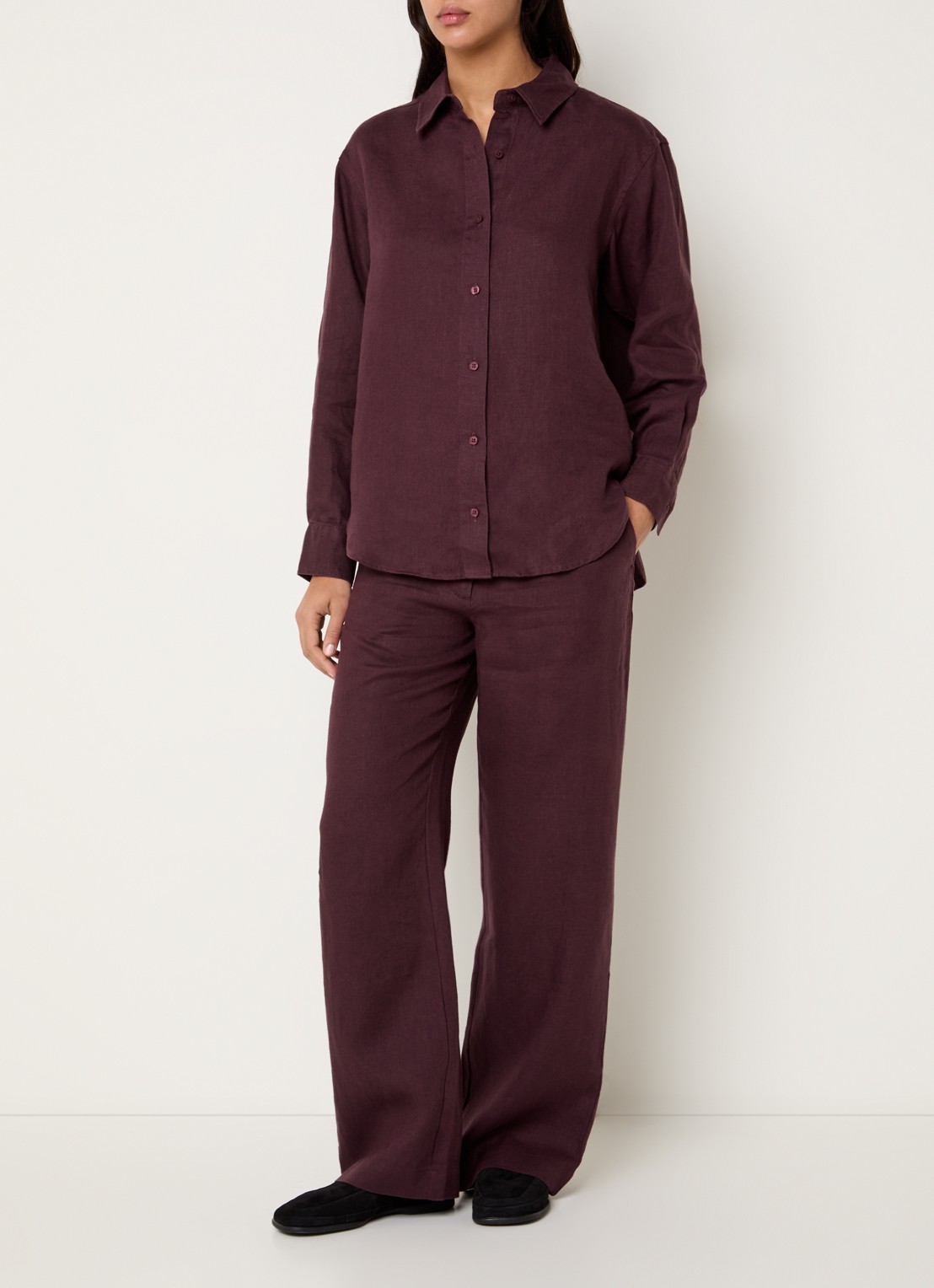 SAMSØE SAMSØE Saloves blouse van linnen - voorkant 4 aubergine