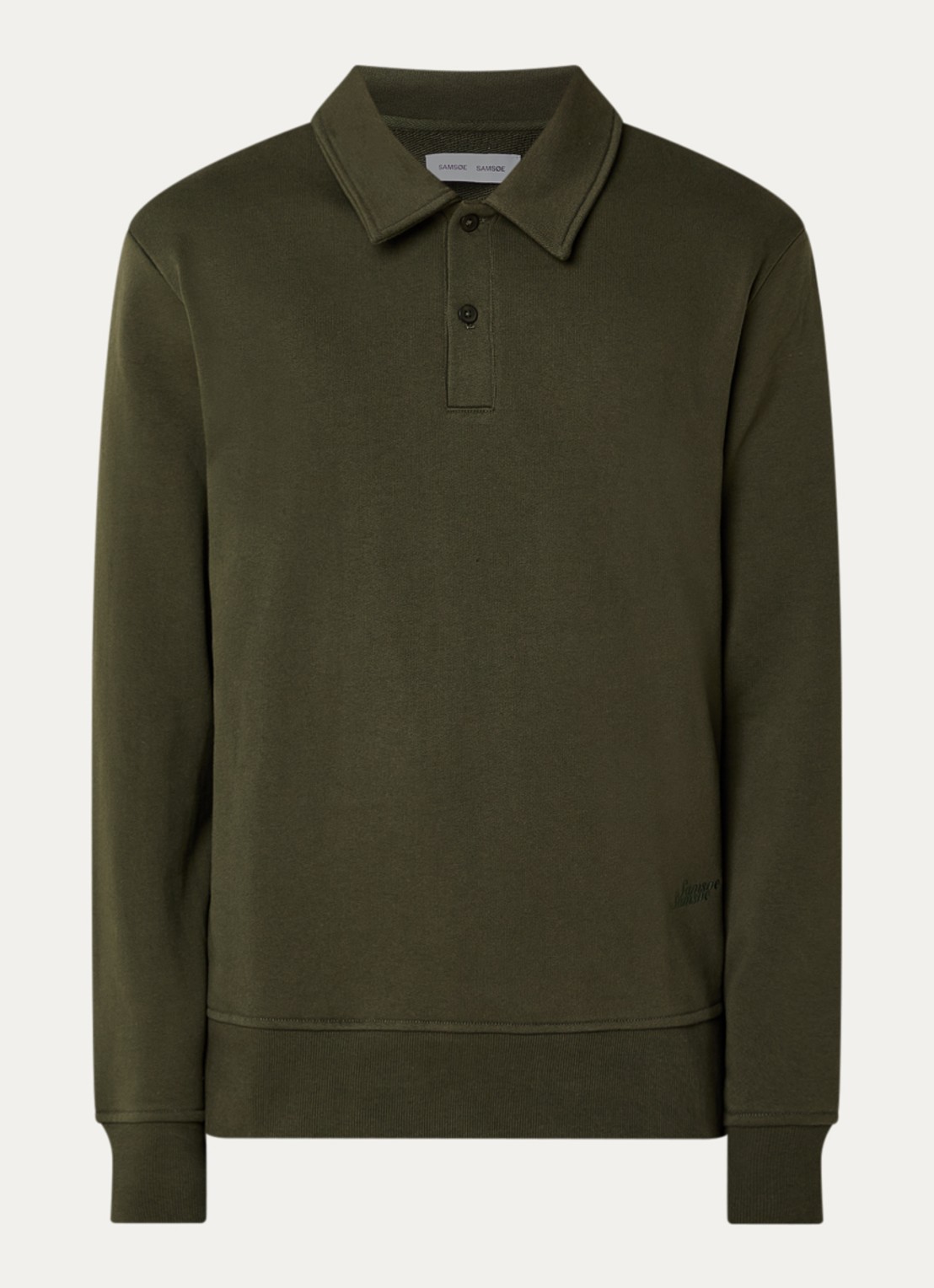 SAMSØE SAMSØE Samarcel sweater met polokraag en logoborduring - voorkant 3 mosgroen