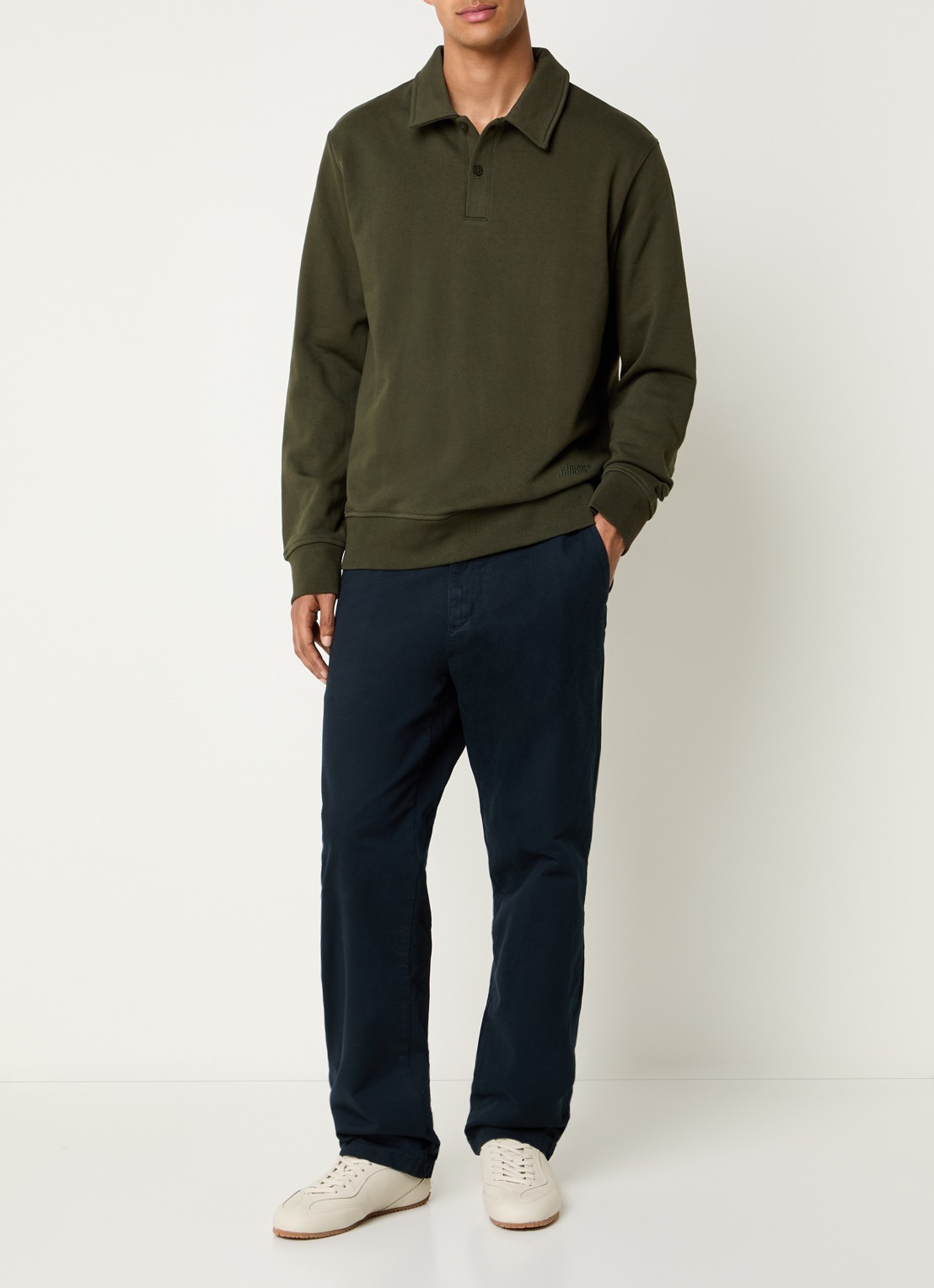 SAMSØE SAMSØE Samarcel sweater met polokraag en logoborduring - voorkant 4 mosgroen