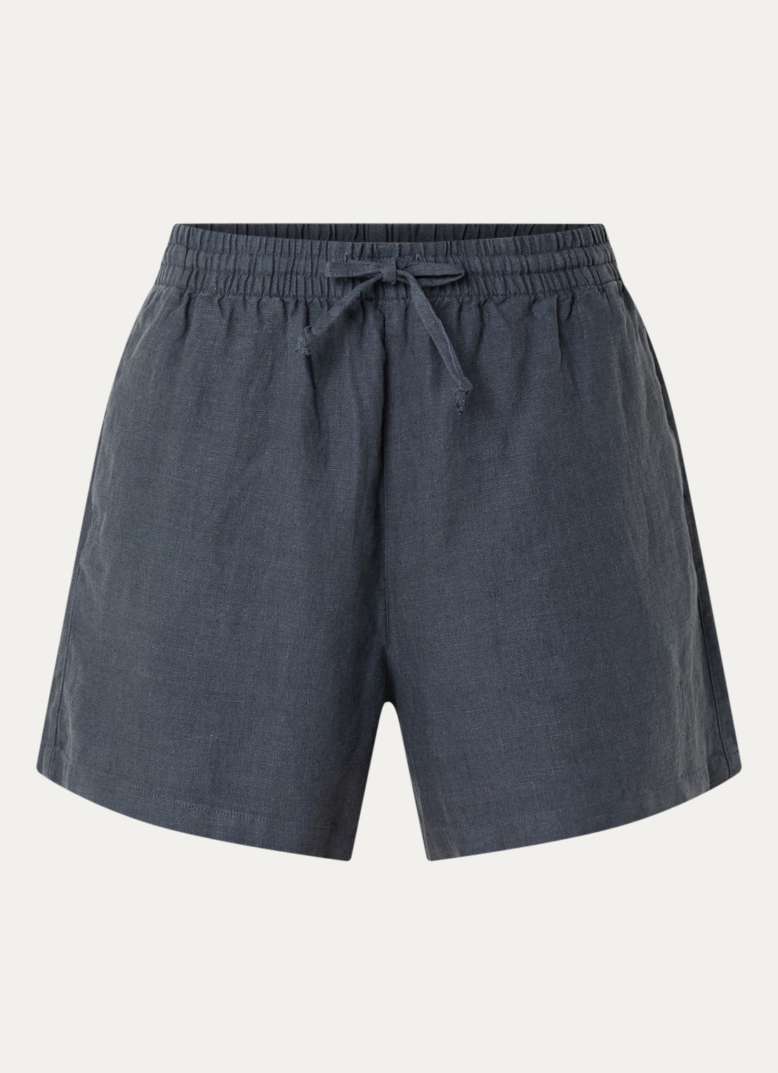 SAMSØE SAMSØE Samaren high waist straight fit korte broek van linnen met steekzakken - voorkant 2 blauw