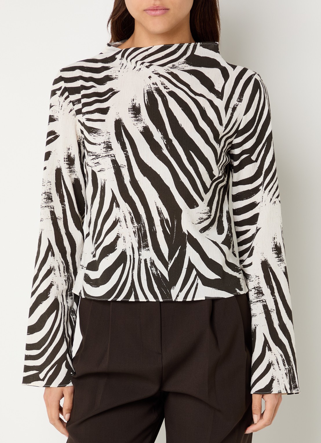 SAMSØE SAMSØE Samiller top in linnenblend met zebraprint - detail 4 gebroken wit