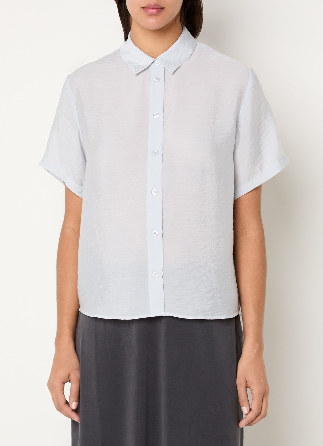 SAMSØE SAMSØE Samina semi-transparante blouse met polokraag - detail 4 blauwgrijs