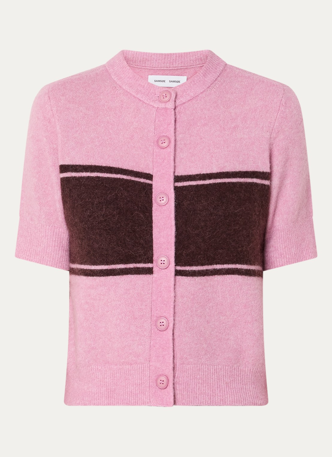 SAMSØE SAMSØE Sanoura grofgebreid vest in wolblend - voorkant 3 roze