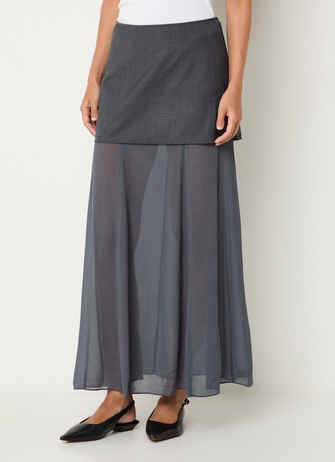 SAMSØE SAMSØE Sarima semi-transparante maxi rok  - detail 3 donkergrijs