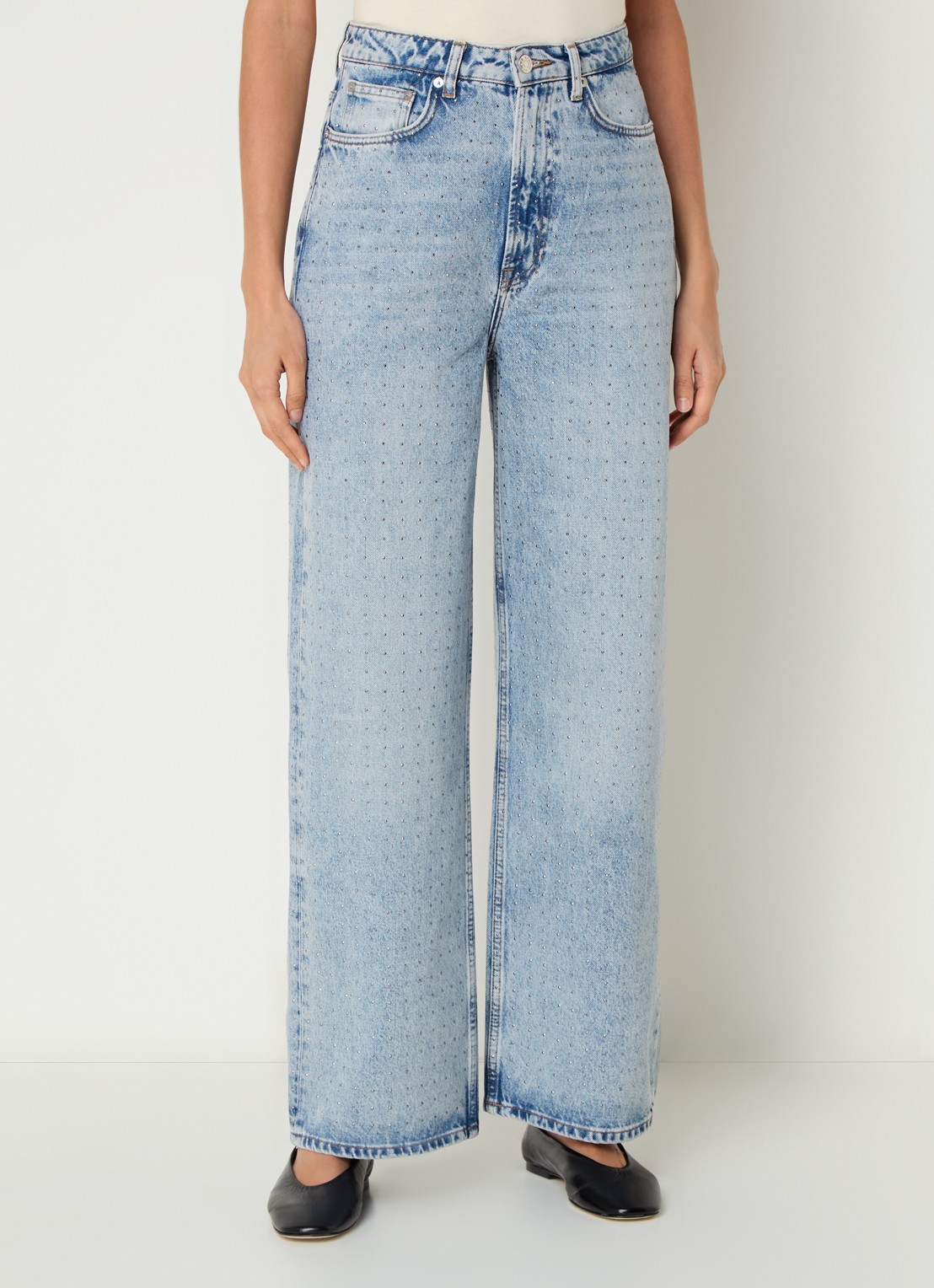 SAMSØE SAMSØE Sashelly high waist wide leg jeans van  katoen met  studs - detail 3 indigo