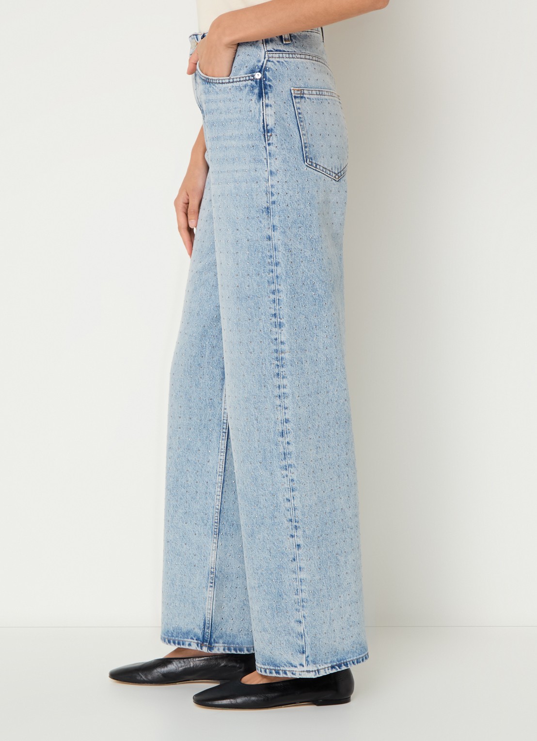 SAMSØE SAMSØE Sashelly high waist wide leg jeans van  katoen met  studs - detail 4 indigo