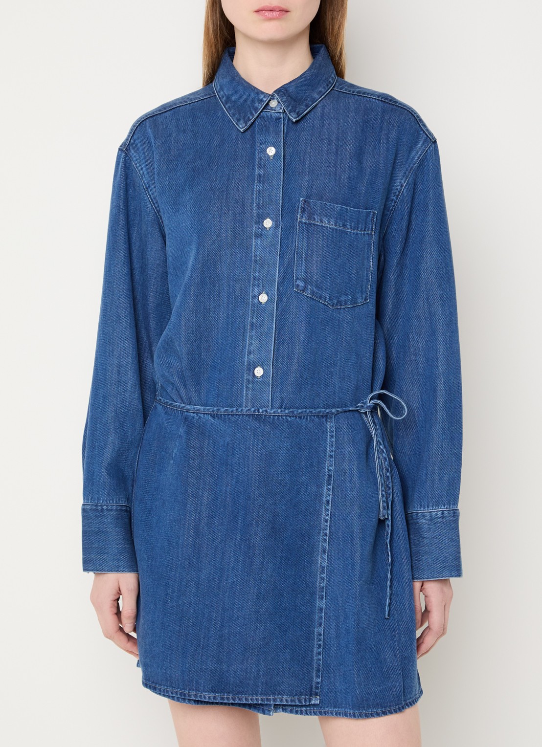 SAMSØE SAMSØE Sasky mini blousejurk van denim  - detail 4 blauw