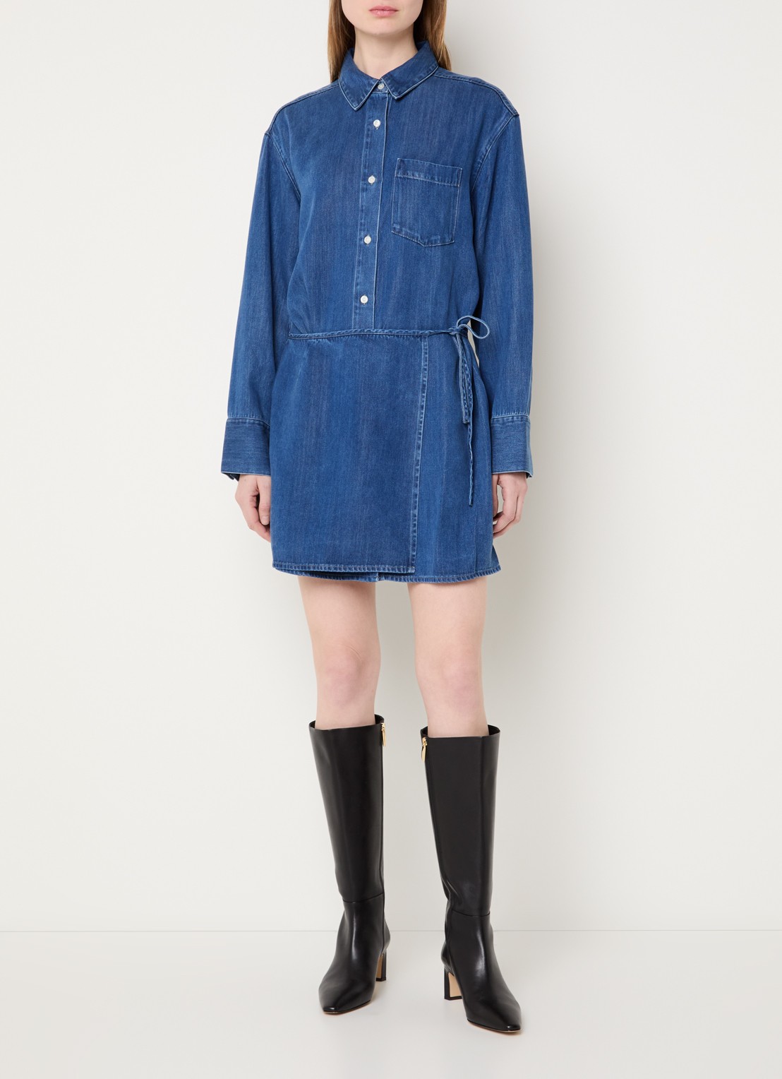 SAMSØE SAMSØE Sasky mini blousejurk van denim  - voorkant 3 blauw