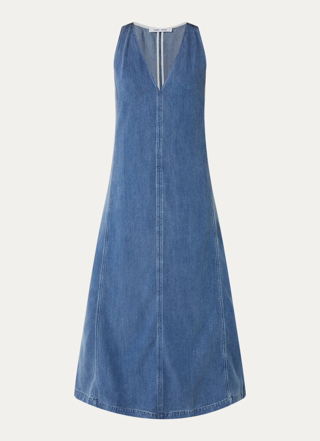 SAMSØE SAMSØE Saskylar midi jurk met V-hals - voorkant blauw
