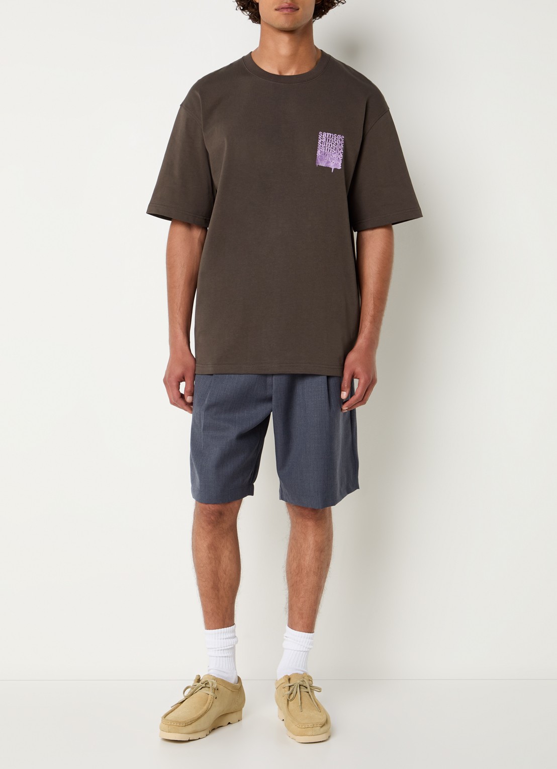 SAMSØE SAMSØE Sasteven T-shirt met front- en backprint - voorkant 3 bruin