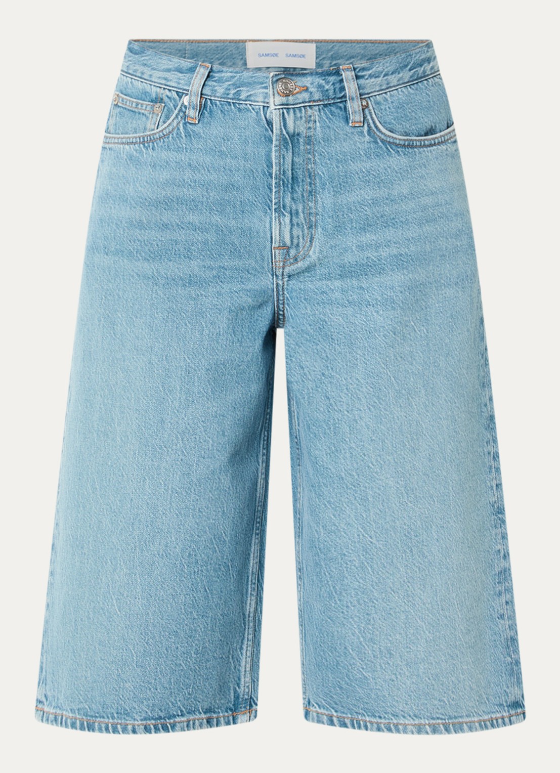 SAMSØE SAMSØE Satessa high waist straight fit korte broek van denim met medium wassing - voorkant indigo