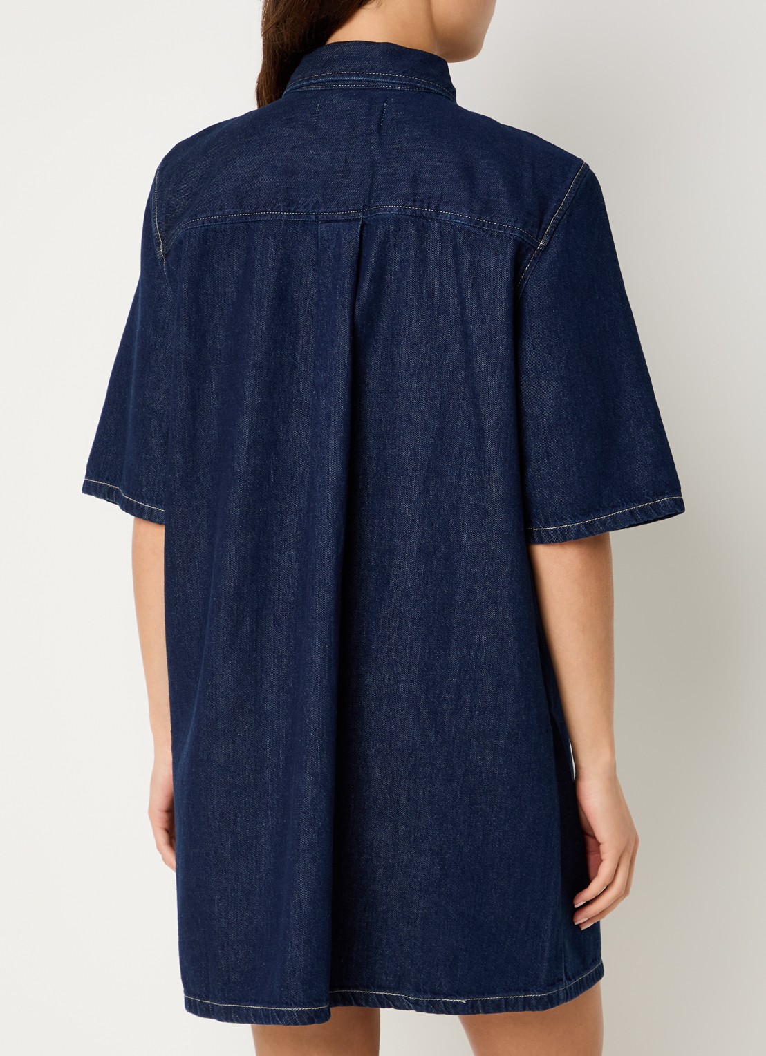 SAMSØE SAMSØE Satilly mini denim blousejurk met borstzakken - achterkant indigo