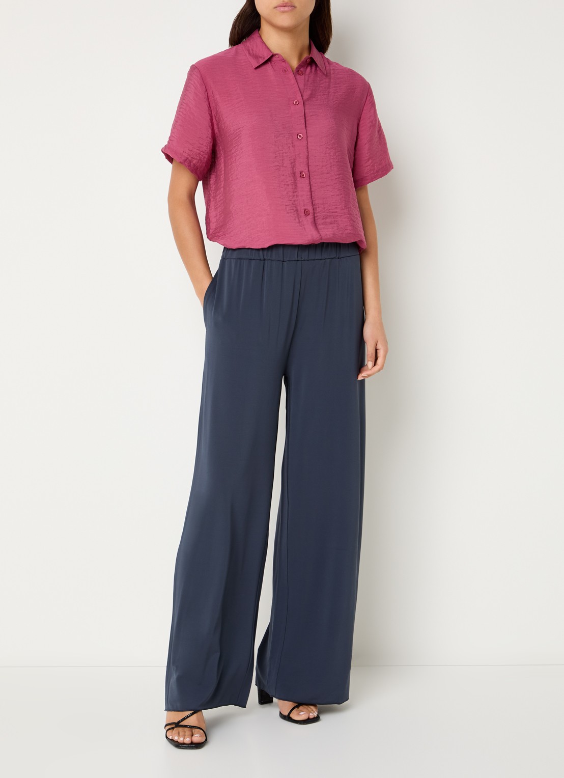 SAMSØE SAMSØE Saumi high waist loose fit broek met steekzakken - voorkant 3 donkerblauw