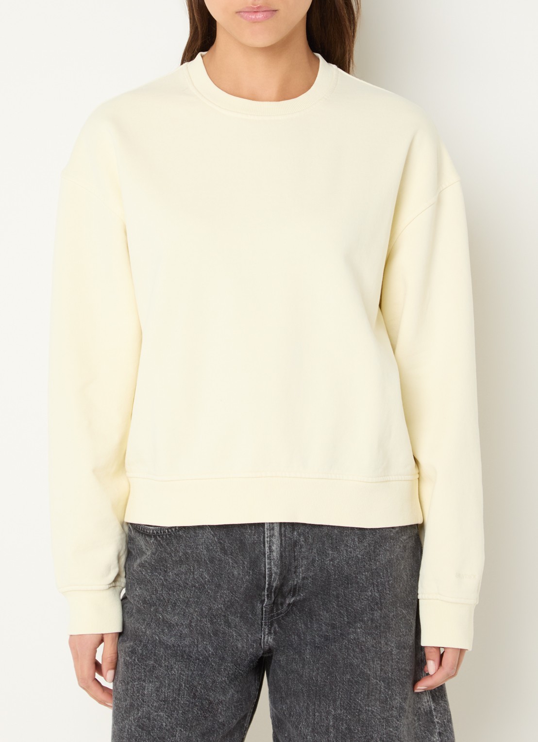 SAMSØE SAMSØE Savan sweater met logoborduring - detail lichtgeel