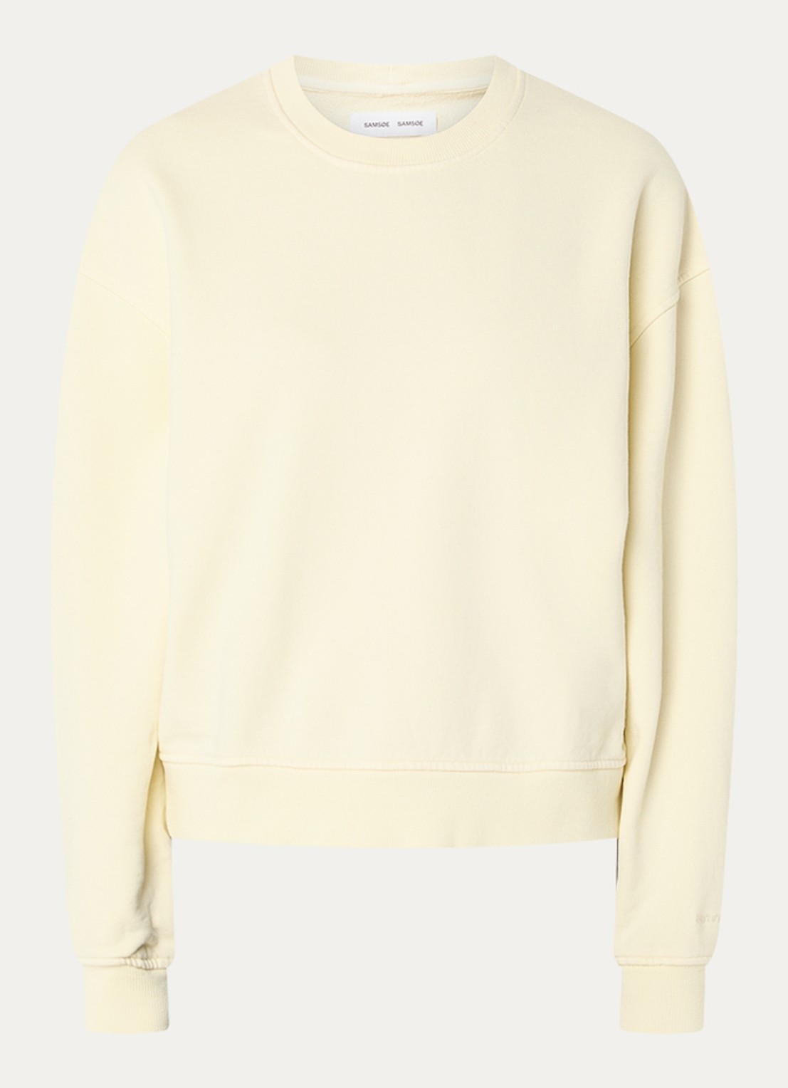 SAMSØE SAMSØE Savan sweater met logoborduring - voorkant 3 lichtgeel