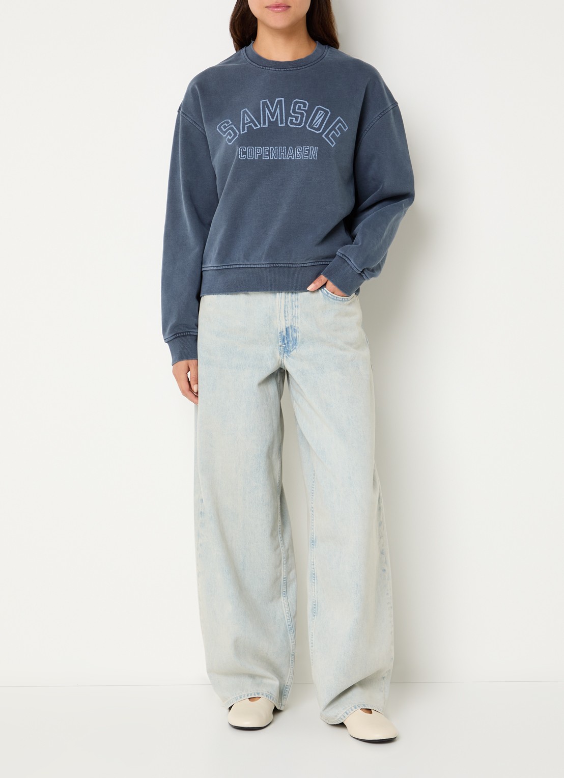 SAMSØE SAMSØE Savan sweater met logoprint - voorkant 4 indigo